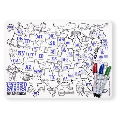 modern twist us map mark-mat set is a plastic-free non toxic silicone place washable mat and markers