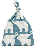 milkbarn organic cotton knotted hat, blue elephant
