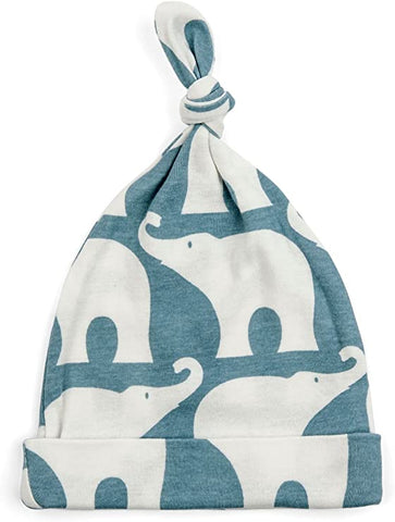 milkbarn organic cotton knotted hat, blue elephant