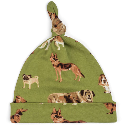 milkbarn organic cotton knotted hat, green dog
