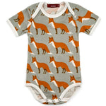 milkbarn short sleeve organic cotton one piece, orange fox