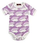 milkbarn short sleeve organic cotton one piece, purple hedgehog, 12 to 18 month