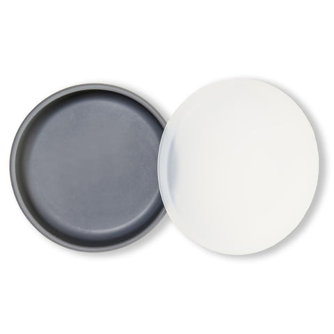 modern-twist graphite meal set comes with a bowl and lid that doubles as a bowl and plate. made with 100% pure food-grade silicone