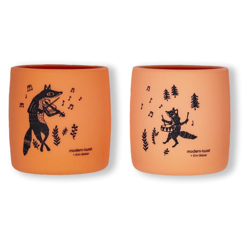 modern-twist fox family - melon sip set comes with two cups. 100% pure food-grade silicone