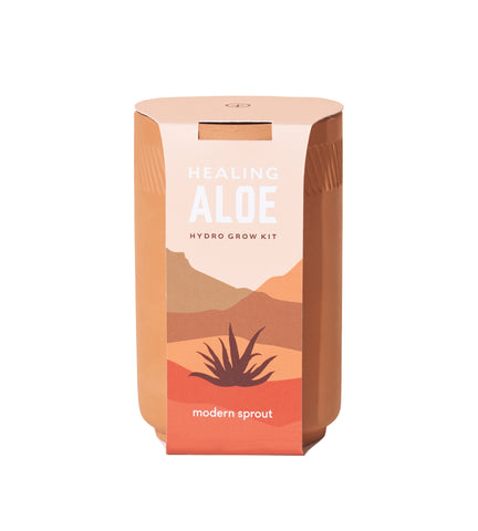 modern sprout terra cotta healing aloe grow kit has a passive hydroponic system. No overwatering / forgetting to water
