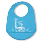 modern-twist bucket bib electric blue giraffe giggles is a plastic-free baby bib made of 100% pure food-grade silicone