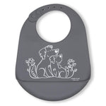modern-twist bucket bib fuzzy gray puppy lover is a plastic-free baby bib made of 100% pure food-grade silicone