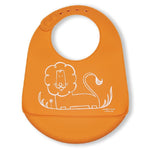 modern-twist bucket bib orange lion is a plastic-free baby bib made of 100% pure food-grade silicone