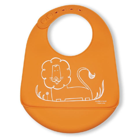 modern-twist bucket bib orange lion is a plastic-free baby bib made of 100% pure food-grade silicone