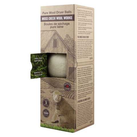 moss creek wool works, 1 barn box of 3 white wool dryer balls
