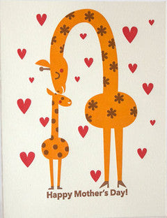 fugu fugu press mother's day giraffes letterpress printed on natural white recycled paper