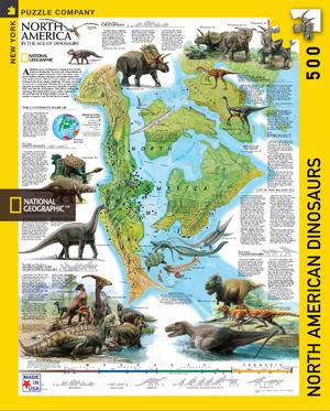National Geographic Map north american dinosaurs is a 1000 Piece Jigsaw Puzzle. Made in USA. Recommended Age: 7+ Years