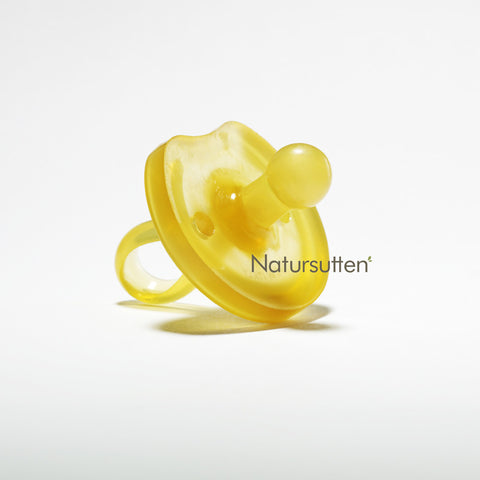 100% natural rubber small (0-6 month) round butterfly shaped pacifier is molded in one piece & environment friendly