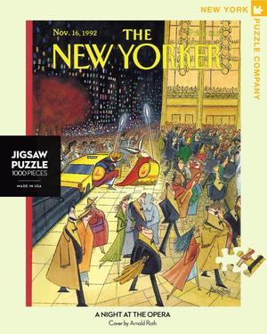 New York Puzzle Companys 1,000 piece jigsaw puzzle of the New Yorker cover a night at the opera. Made in the USA