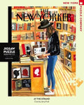 New York Puzzle Companys 1000 piece jigsaw puzzle of the New Yorker cover at the strand. Made in the USA