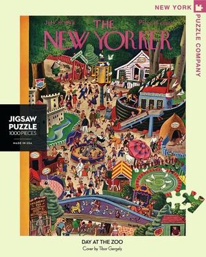 New York Puzzle Companys 1,000 piece jigsaw puzzle of the New Yorker cover day at the zoo. Made in the USA