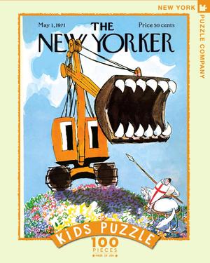 New York Puzzle Companys 100 piece jigsaw puzzle of the New Yorker cover excavation slayer. Made in the USA