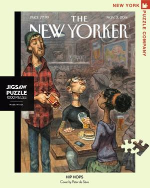 New York Puzzle Companys 1,000 piece jigsaw puzzle of the New Yorker cover hip hops. Made in the USA