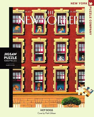 New York Puzzle Companys 1,000 piece jigsaw puzzle of the New Yorker cover hot dogs. Made in the USA