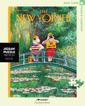New York Puzzle Company's 750 piece jigsaw puzzle of the New Yorker cover j'aime monet. Made in the USA