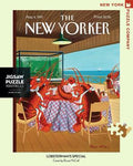 New York Puzzle Companys 1,000 piece jigsaw puzzle of the New Yorker cover lobsterman's special. Made in the USA