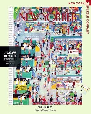 New York Puzzle Companys 1,000 piece jigsaw puzzle of the New Yorker cover the market. Made in the USA
