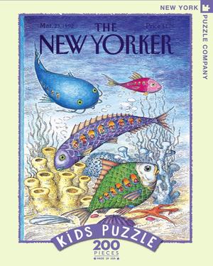 New York Puzzle Companys 200 piece jigsaw puzzle of the New Yorker cover underwater adventure. Made in the USA