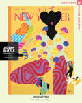 New York Puzzle Companys 1,000 piece jigsaw puzzle of the New Yorker cover trendsetters. Made in the USA