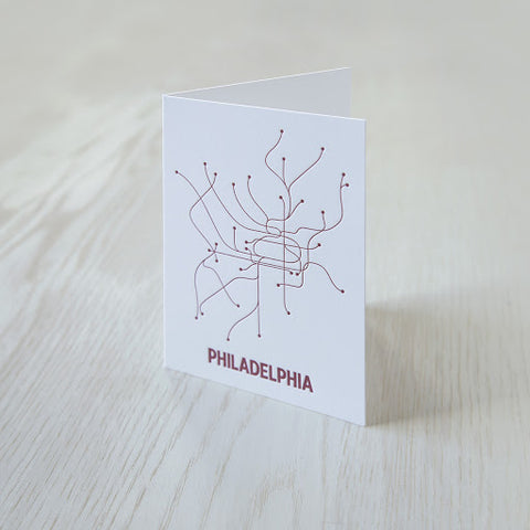 philadelphia subway map, lineposters note card