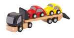 car transporter, planworld wooden toy from plan toys is made of sustainable rubber tree wood and painted with water-based dyes and organic color pigment