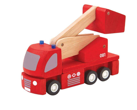 fire engine, planworld wooden toy from plan toys is made of sustainable rubber tree wood and painted with water-based dyes and organic color pigment