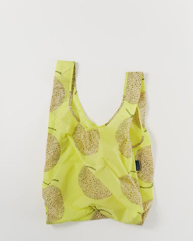 yubari melon standard baggu reusable shopping bag holds up to 50lbs. can fit over shoulder. made from 40% recycled ripstop nylon