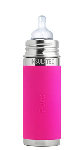 pura 9oz pink stainless steel baby bottle - faded 1/2