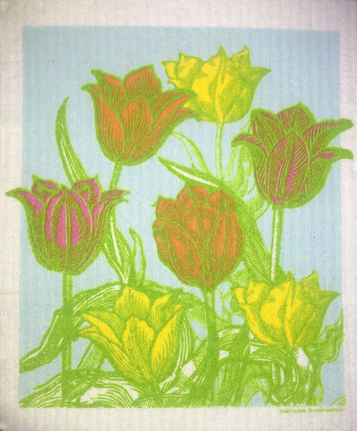 tulip garden swedish dishcloth:  biodegradable & compostable dishcloth made of 70% cellulose/30% cotton & water-based inks