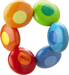haba rainbow circles sustainably grown beechwood wood teething toy or clutching toy with non-toxic water-based stain. made in germany