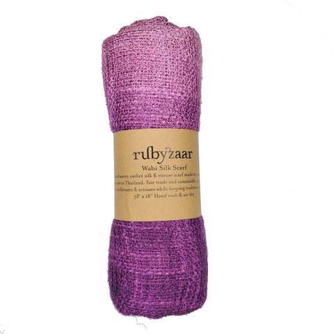 rubyzaar amethyst wabi silk scarves  are delicately hand spun & hand woven by skilled weavers in northern thailand. 