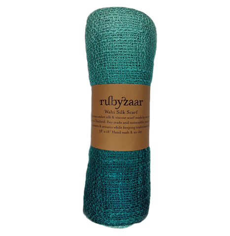 rubyzaar dark turquoise wabi silk scarves  are delicately hand spun & hand woven by skilled weavers in northern thailand. 