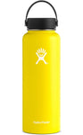 lemon 40 oz wide mouth hydro flask bottle keeps liquids cold for up to 24 hours and hot up to 6. bpa-free 