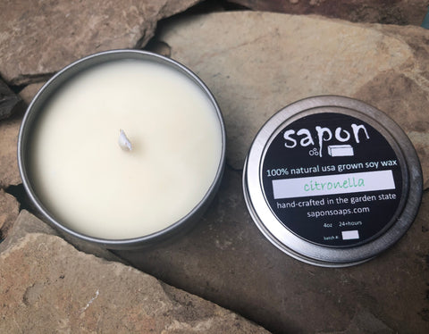sapon citronella 4oz hand-crafted soy candles made in small batches using 100% USA soy wax