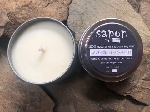sapon lavender lemongrass 4oz hand-crafted soy candles made in small batches using 100% USA soy wax
