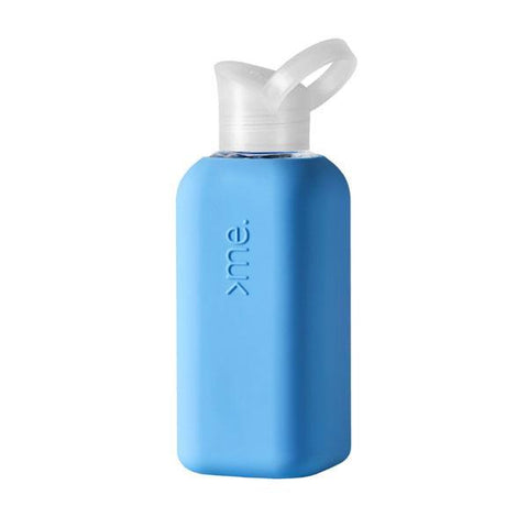 squireme blue 500ml borosilicate glass water bottle with silicone sleeve
