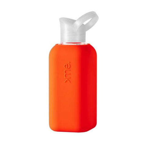 squireme orange 500ml borosilicate glass water bottle with silicone sleeve