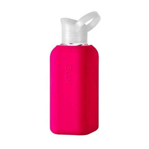 squireme pink 500ml borosilicate glass water bottle with silicone sleeve