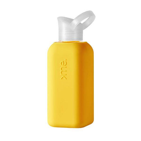 squireme yellow 500ml borosilicate glass water bottle with silicone sleeve