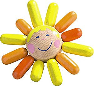 haba sunni sustainably grown beechwood wood teething toy or clutching toy with non-toxic water-based stain. made in germany