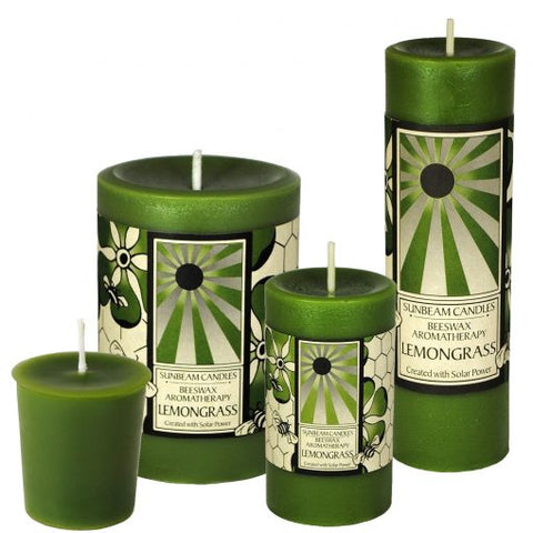 sunbeam candles beeswax lemongrass aromatherapy pillar 3"x4.25"