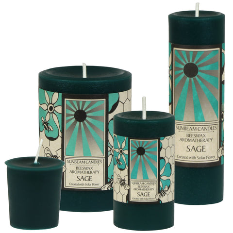sunbeam candles beeswax sage aromatherapy pillar 2"x3.25"