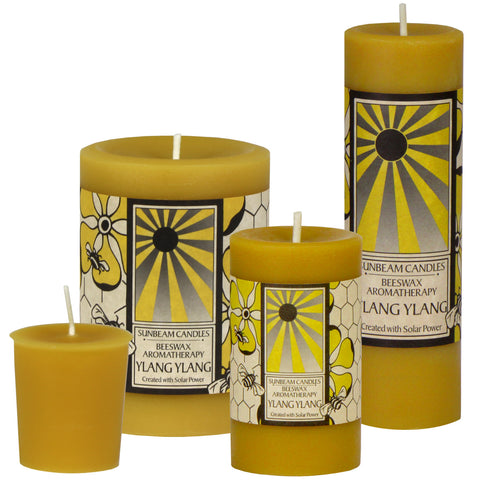 sunbeam candles beeswax ylang ylang aromatherapy pillar 2"x3.25"