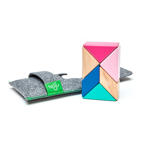 tegu pocket pouch prism magnetic wooden blocks 6 pieces, blossom
