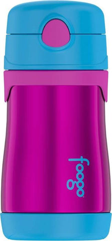 thermos foogo stainless steel straw bottle 10oz aubergine-blue is vacuum insulated to keep beverages cool for up to ten hours